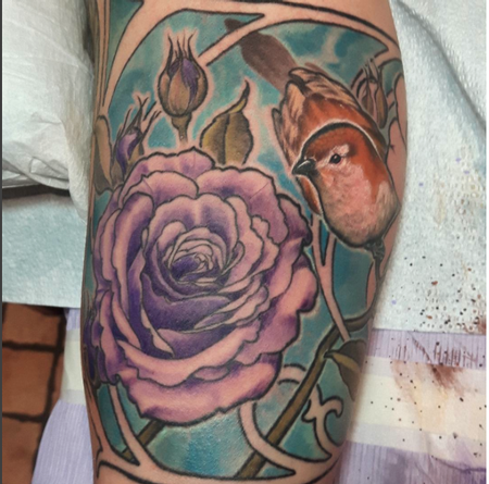 Tattoos - bird and roses inner arm - 122836